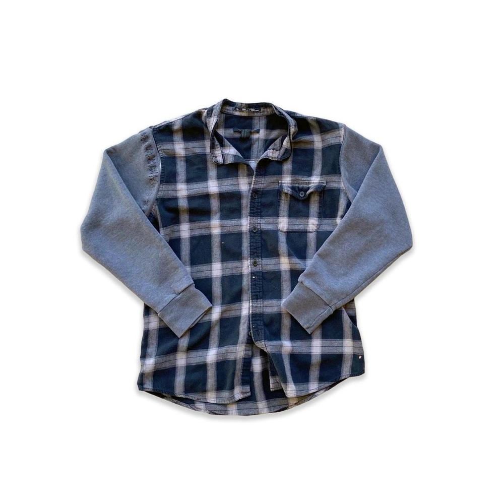 Distressed hybrid plaid flannel sweatshirt by Mariko&Michael